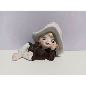 Homco Pixie Elf Fairy Figurine Laying Down Home Girl Country Decor 3"